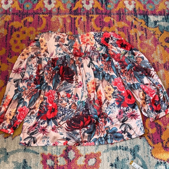 Floral V-Neck Blouse with Bell Sleeves - Picture 9 of 9